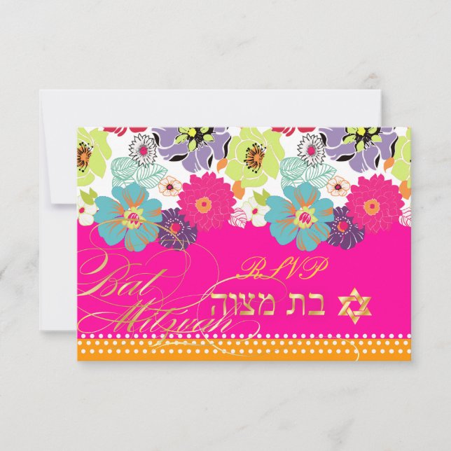 PixDezines uAwg/Alegre Retro-Blüte, Bat Mitzvah RSVP Karte (Vorderseite)