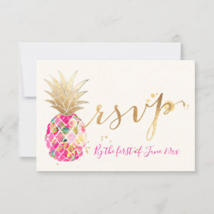PixDezines UAWG Aloha Pink Ananas/Gold Script RSVP Karte