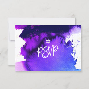 PixDezines UAWG Bar Mitzvah , Lila Wasserfarbe ✡ RSVP Karte