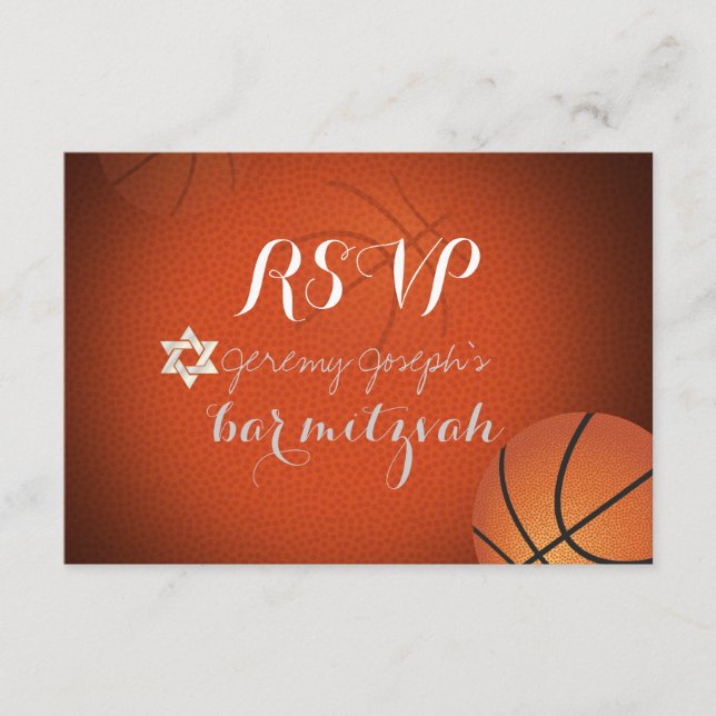 PixDezines UAWG Basketball Bar Mitzvah ✡ RSVP Karte (Vorderseite)