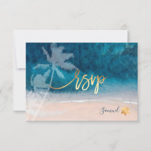 PixDezines UAWG Beach Palm Trees Bar Mitzvah RSVP Karte