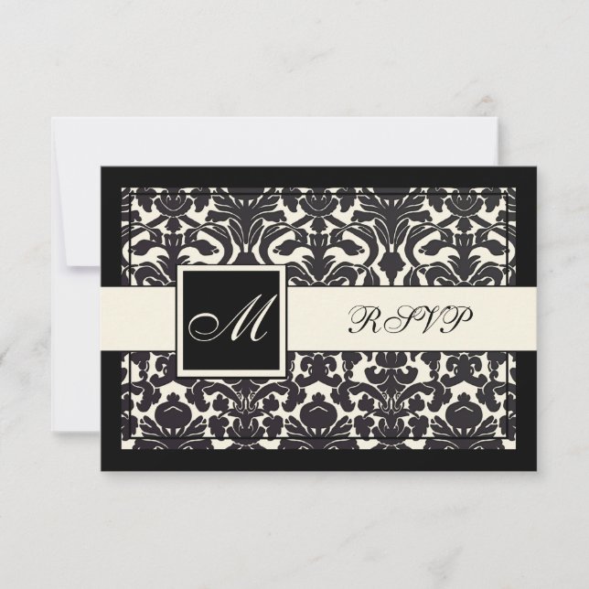 PixDezines uAwg Black Flora Damask/DIY-Farbe RSVP Karte (Vorderseite)