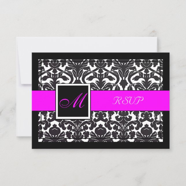 PixDezines uAwg Black Flora Damask/DIY-Farben RSVP Karte (Vorderseite)