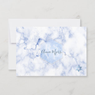 PixDezines UAWG Blue Honeycomb+Marble Mitzvah ✡ RSVP Karte