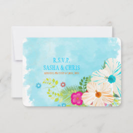 PixDezines uAwg blue+orange Hibiskus RSVP Karte