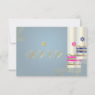 PixDezines UAWG Blue/Pink Tallits/B'nai Mitzvah RSVP Karte