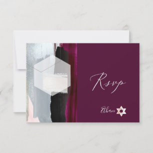 PixDezines UAWG Burgundy Watercolor Bat Mitzvah ✡ RSVP Karte