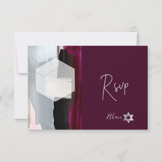 PixDezines UAWG Burgundy Watercolor Bat Mitzvah ✡ RSVP Karte (Vorderseite)