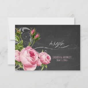 PixDezines uAwg chalkboard+Vintage Rose+Wirbel RSVP Karte