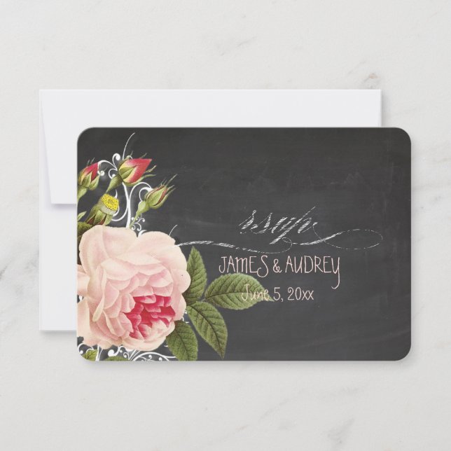 PixDezines uAwg chalkboard+Vintage Rose+Wirbel RSVP Karte (Vorderseite)