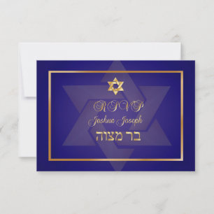 PixDezines uAwg classic Bar mitzvah/blau/gold RSVP Karte