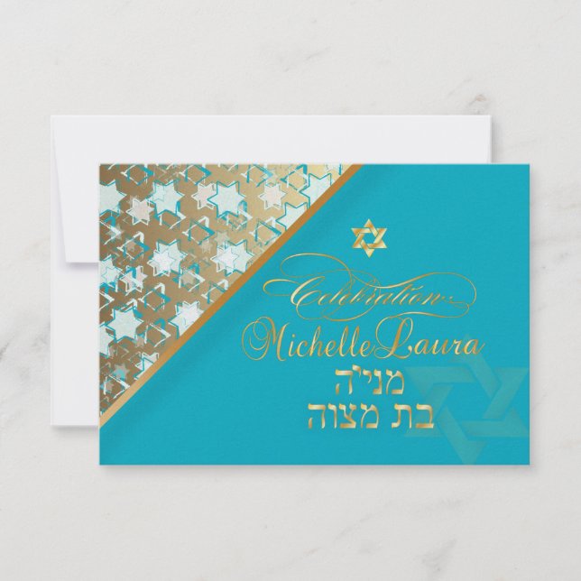PixDezines uAwg grunge Bar mitzvah/blau/gold RSVP Karte (Vorderseite)