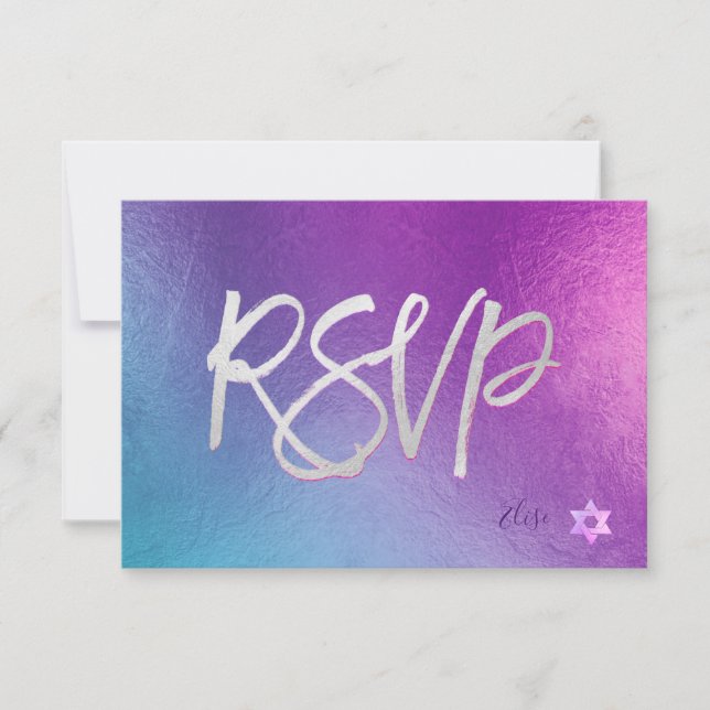 PixDezines UAWG H2 Ombre Lila+Pink Bat Mitzvah ✡ RSVP Karte (Vorderseite)