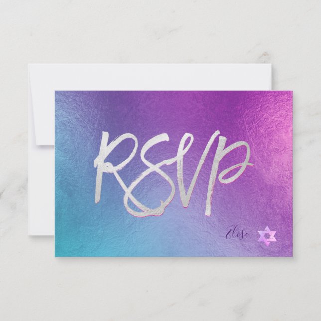 PixDezines UAWG H2 Ombre Lila+Pink Bat Mitzvah ✡ RSVP Karte (Vorderseite)