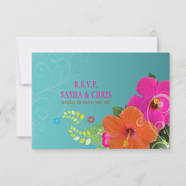 PixDezines uAwg Hibiskus+fern RSVP Karte (Vorderseite)