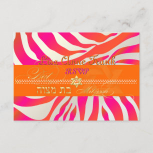 PixDezines uAwg Hot Pink+Orange Zebra, Bat Mitzvah RSVP Karte