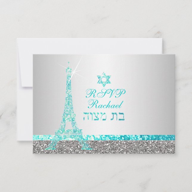 PixDezines uAwg Imitats Glitzer eiffel/bat mitzvah RSVP Karte (Vorderseite)