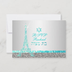PixDezines uAwg Imitats Glitzer eiffel/bat mitzvah RSVP Karte