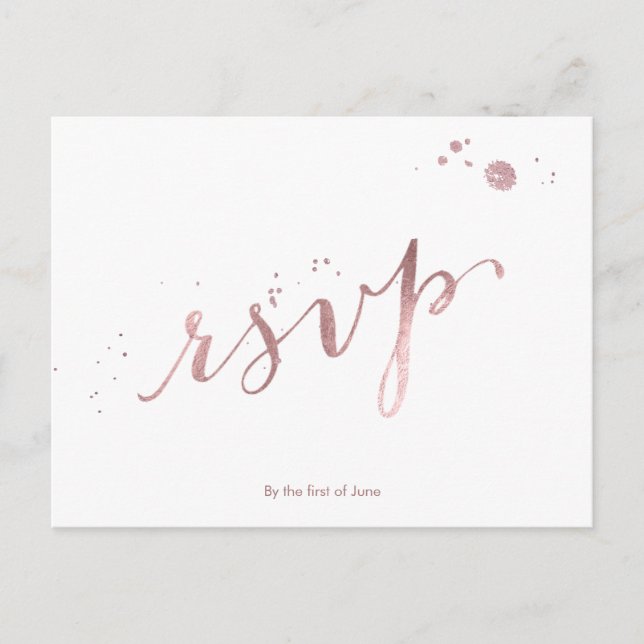 PixDezines UAWG/IMITATS ROSE GOLD FOIL/SCRIPT SCHR Einladungspostkarte (Vorderseite)