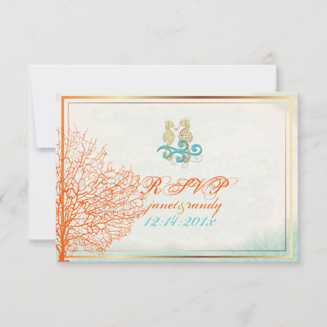 PixDezines uAwg maui Korallen+Seepferd, Party am S RSVP Karte (Vorderseite)