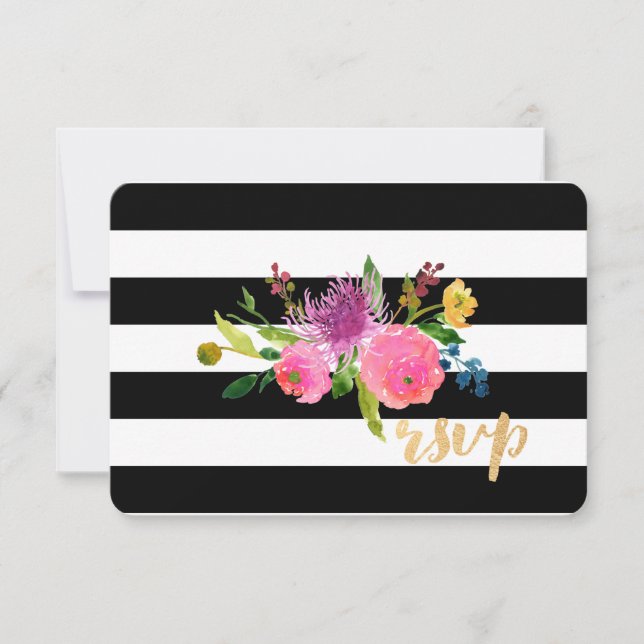 PixDezines uAwg mitzvah/DIYstripes/floral RSVP Karte (Vorderseite)