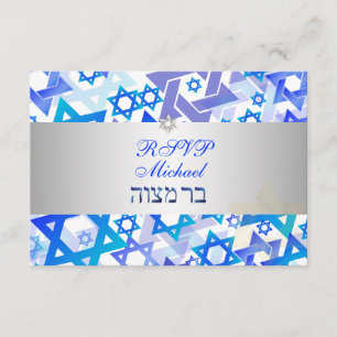 PixDezines uAwg Mod stars/Bar mitzvah/blau/silber RSVP Karte
