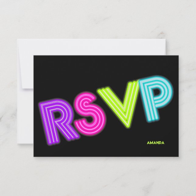 PixDezines UAWG Neon Lights Bat Mitzvah ✡ RSVP Karte (Vorderseite)