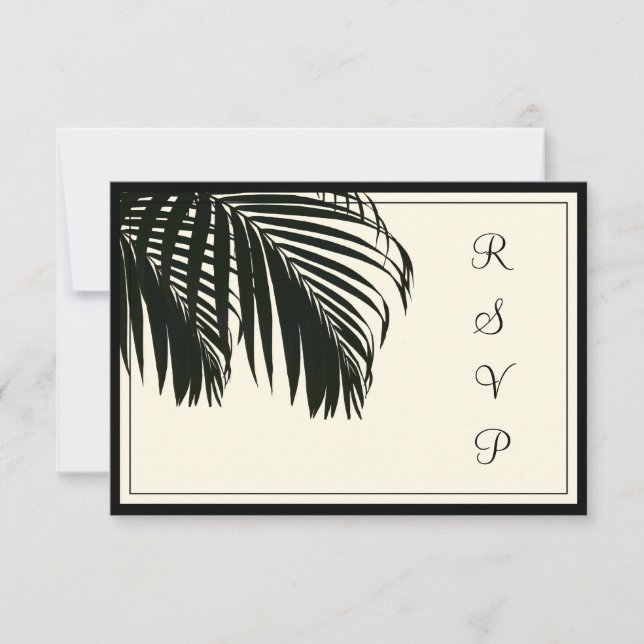 PixDezines uAwg Palm fronds/strand/schwarz+beige RSVP Karte (Vorderseite)