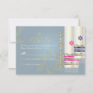 PixDezines UAWG Pink/BlueTallits/B'nai Mitzvah RSVP Karte
