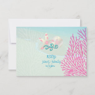 PixDezines uAwg pink Coral+Starfish, Beach Party RSVP Karte