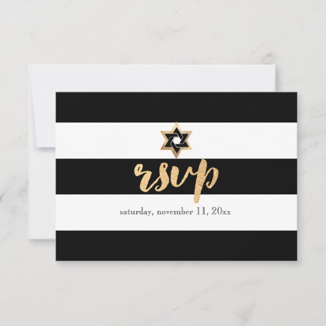 PixDezines uAwg schwarz/weiß/Streifen Bar mitzvah RSVP Karte (Vorderseite)