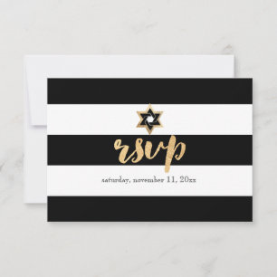 PixDezines uAwg schwarz/weiß/Streifen Bar mitzvah RSVP Karte