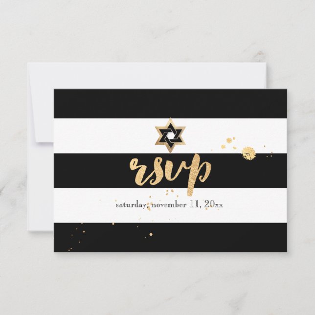 PixDezines uAwg schwarz/weiß/Streifen Bar mitzvah RSVP Karte (Vorderseite)
