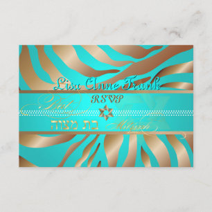 PixDezines uAwg Tan+Aqua Zebra, Bat Mitzvah RSVP Karte