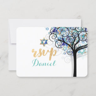 PixDezines uAwg tree Bat Mitzvah RSVP Karte