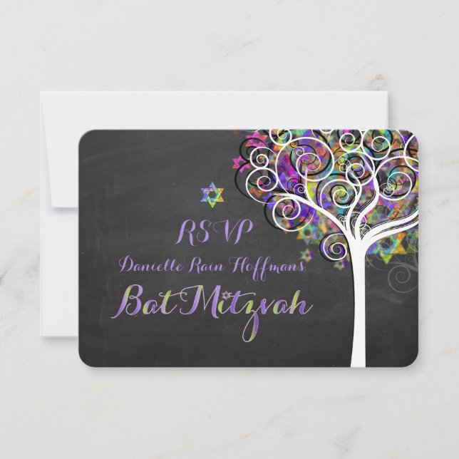 PixDezines uAwg tree Bat Mitzvah RSVP Karte (Vorderseite)