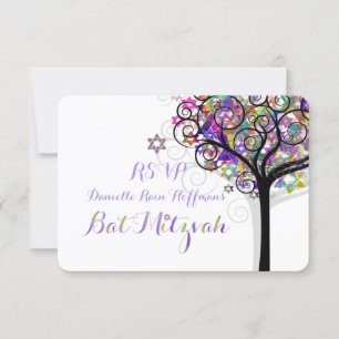 PixDezines UAWG TREE DES LEBENS BAT MITZVAH/LILA RSVP Karte