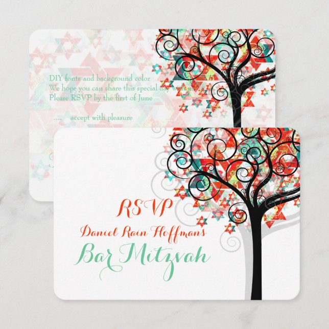 PixDezines UAwg Tree of Life Bar Mitzvah Einladung (Vorne/Hinten)