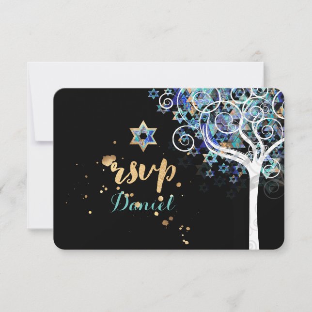 PixDezines UAwg Tree of Life Bat Mitzvah RSVP Karte (Vorderseite)