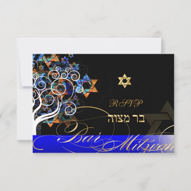 PixDezines UAwg Tree of Life Mitzvah/Champagne RSVP Karte (Vorderseite)