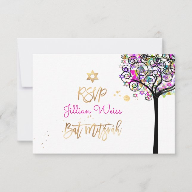 PixDezines UAWG Tree of Life/Neon Bat Mitzvah ✡ Einladung (Vorderseite)