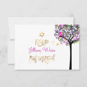 PixDezines UAWG Tree of Life/Neon Bat Mitzvah ✡ Einladung