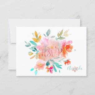 PixDezines UAWG Watercolor Blume Bat Mitzvah ✡ RSVP Karte