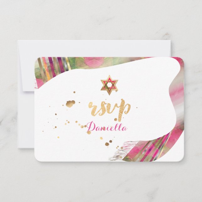PixDezines UAWG Watercolor Talit Bat Mitzvah Einladung (Vorderseite)