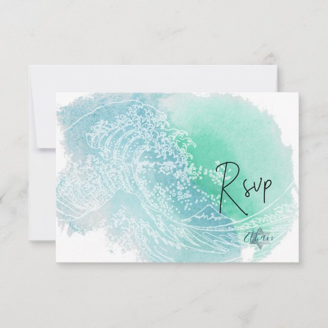 PixDezines UAWG Watercolor Waves Bat Mitzvah ✡ RSVP Karte (Vorderseite)