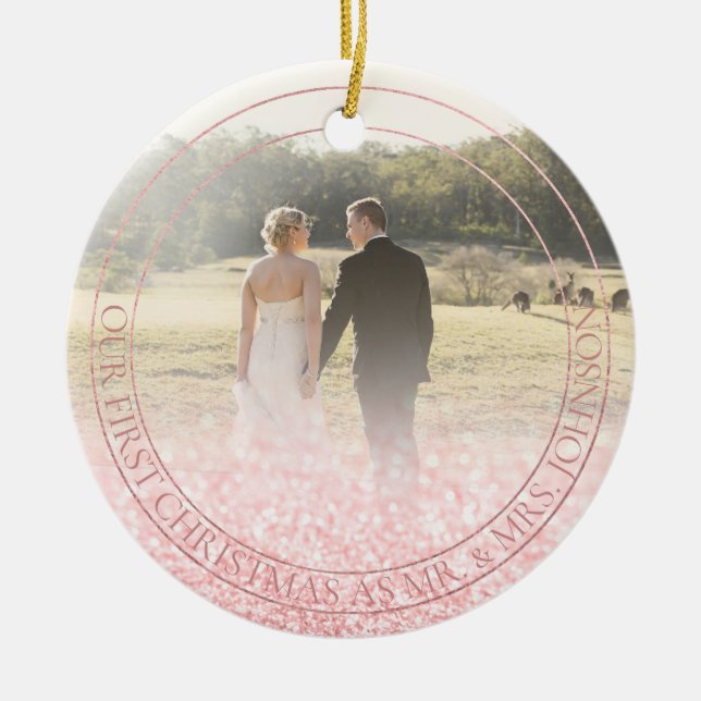 PixDezines unser erstes Weihnachten, Rose Gold Gli Keramik Ornament (Vorne)