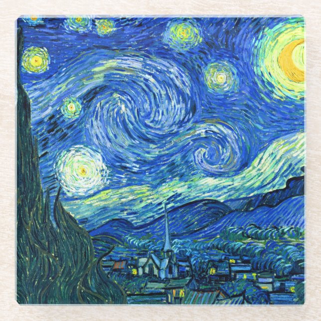 PixDezines Van Gogh Starry Night/St. Remy Glasuntersetzer (Vorderseite)