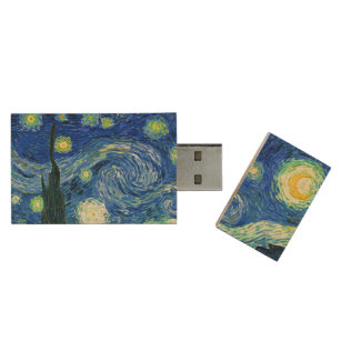 PixDezines Van Gogh Starry Night/St Remy Holz USB Stick