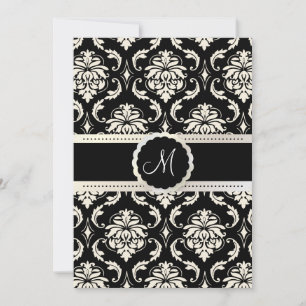 PixDezines Vendome Damask / Schwarz + Weiß 12x18 Einladung