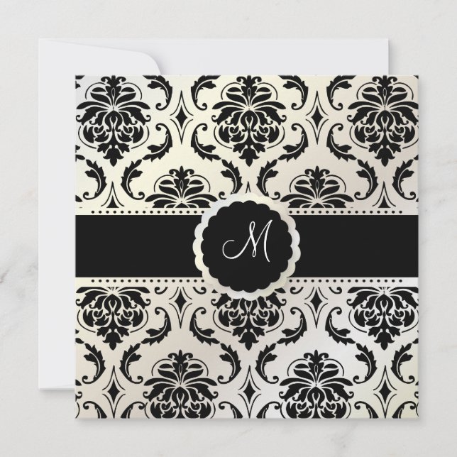 PixDezines Vendome Damask / Schwarz + Weiß Einladung (Vorderseite)